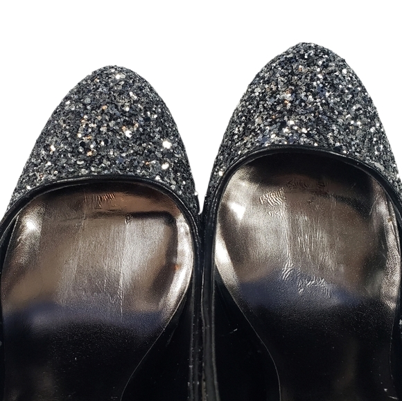 Madden Girl Black Silver Sequin Glitter Platform Heels Sz 9 Evening Party Gothic - Picture 13 of 13